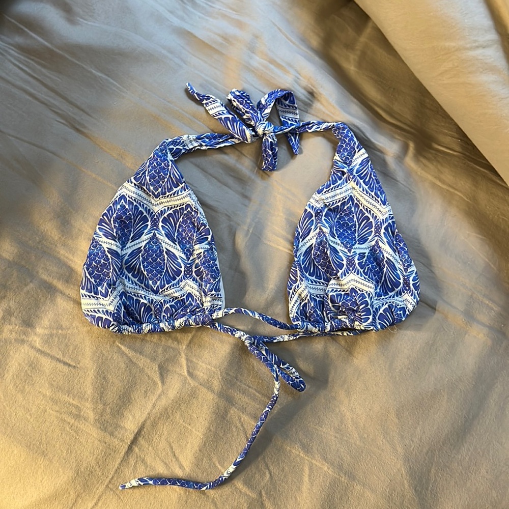 Blue and white floral bikini top